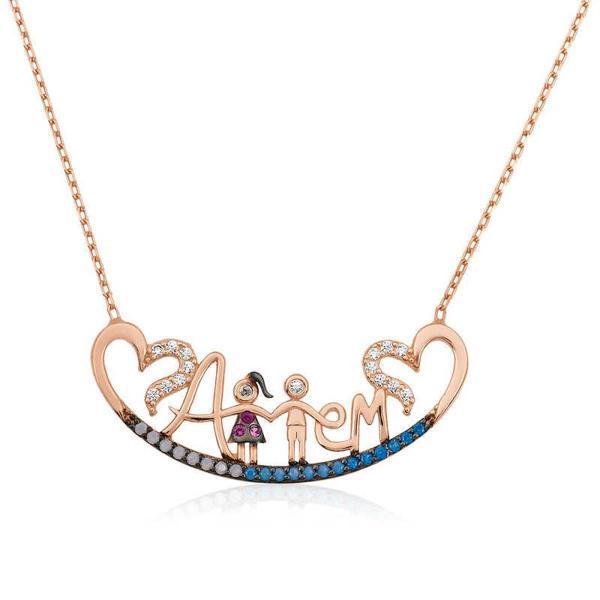 Gümüş Rose Annem Yazılı Bayan Kolye - Image 1