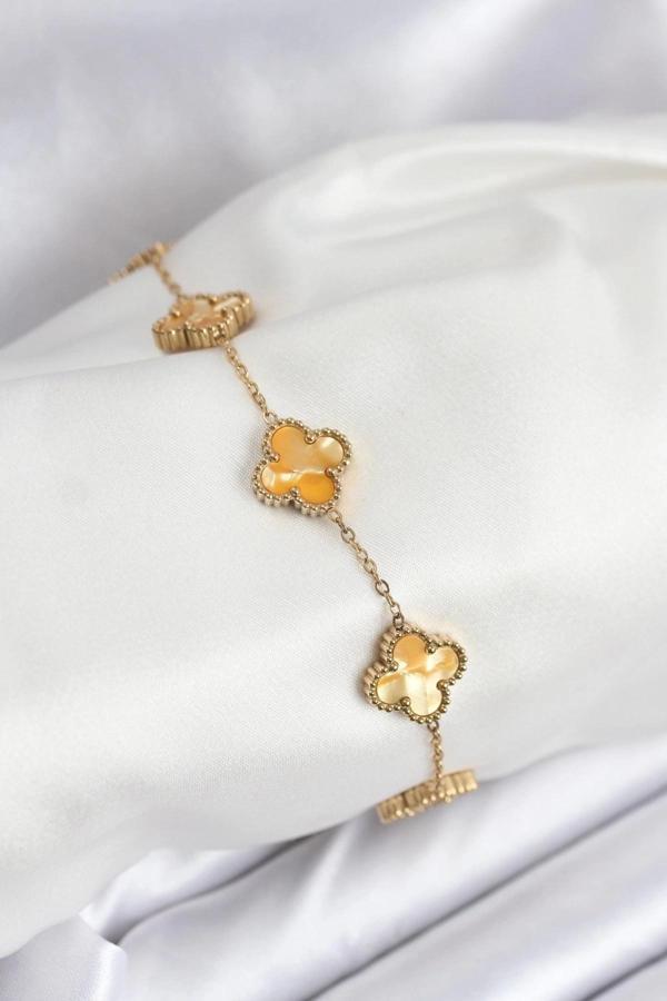 316L Çelik Gold Zincir Sarı Yonca Bileklik - Image 1