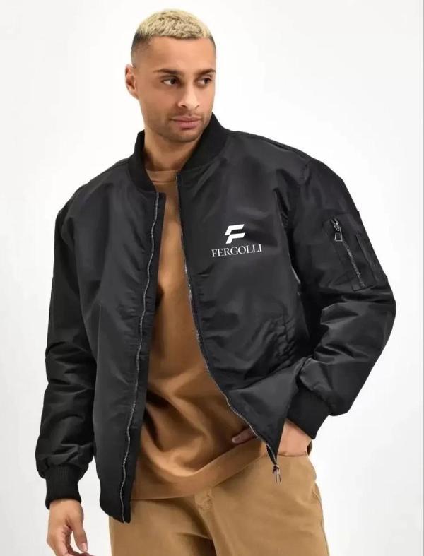 Unisex Uzun Kol Baskılı Bomber Ceket - Siyah - Image 1