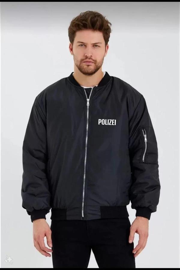 Unisex Uzun Kol Baskılı Bomber Ceket - Siyah - Image 1