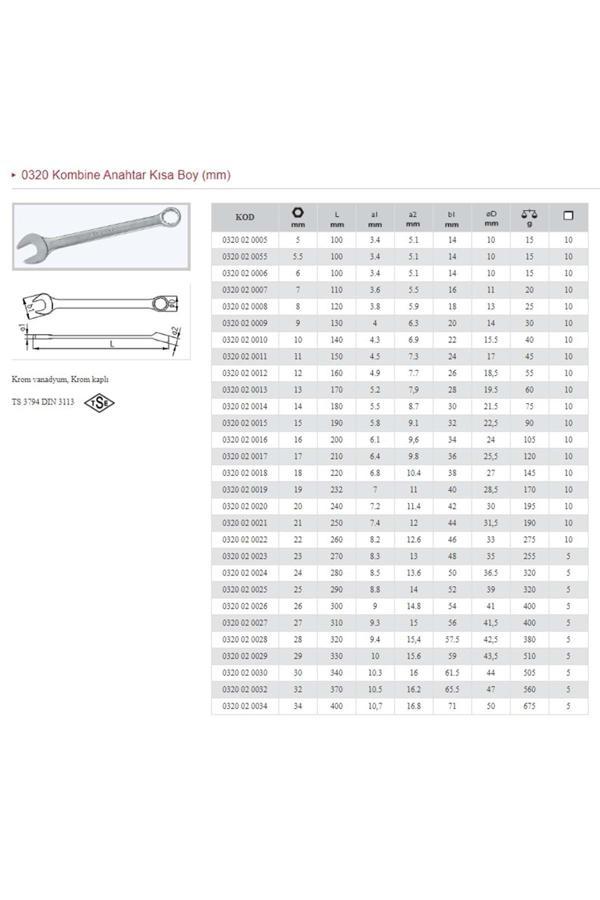İzeltaş 8 Mm Kombine Kısa Anahtar 0320 02 0008 - Image 1
