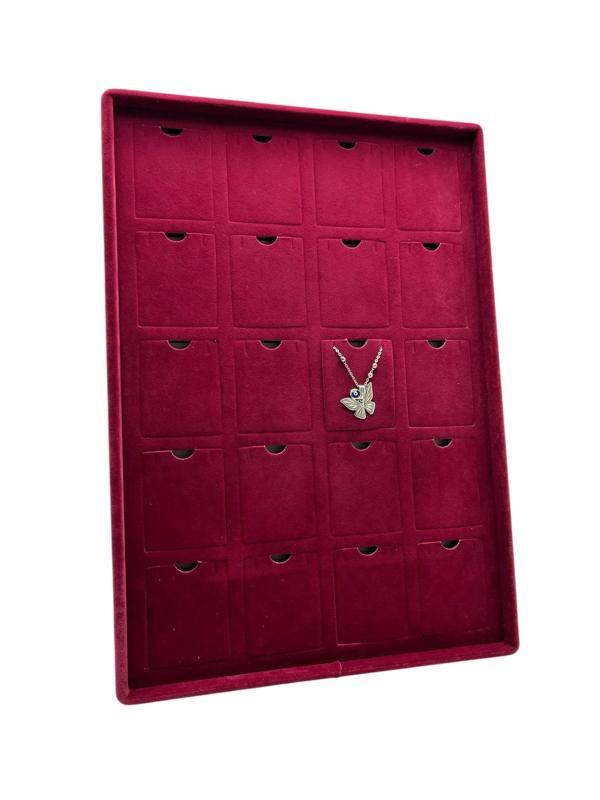 Dikine Süet Kumaş Bordo 34-24 Cm Ayaklı 20 Pedli Kolye Tabla Stand - Image 1