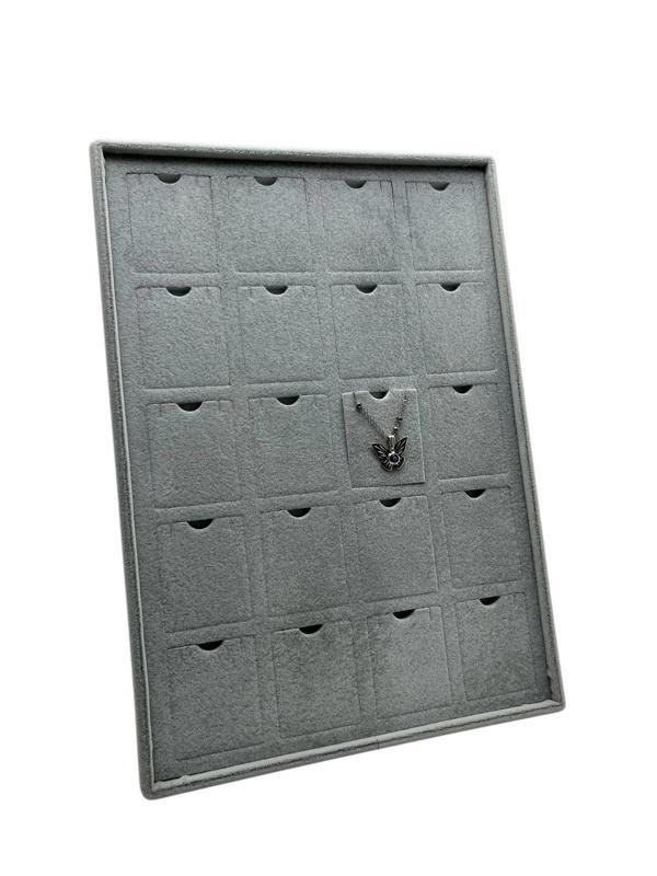 Dikine Süet Kumaş Gri 34-24 Cm Ayaklı 20 Pedli Kolye Tabla Stand - Image 1