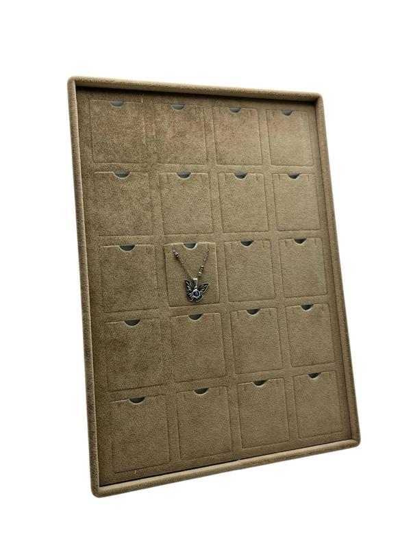 Dikine Süet Kumaş Kahve 34-24 Cm Ayaklı 20 Pedli Kolye Tabla Stand - Image 1