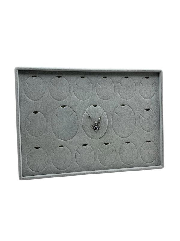 Süet Kumaş Gri 34-24 Cm Ayaklı 17 Pedli Kolye Tabla Stand - Image 1