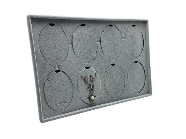 Süet Kumaş Gri 34-24 Cm Ayaklı 8 Pedli Kolye Tabla Stand - Image 1