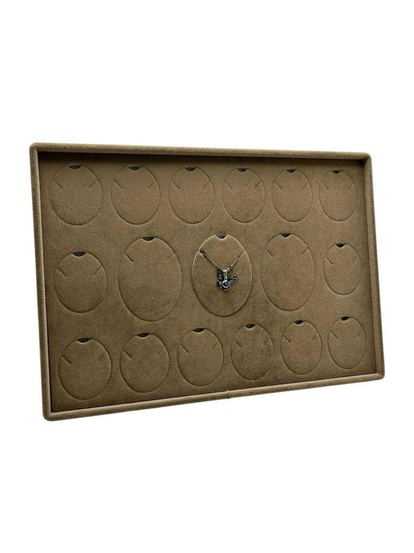 Süet Kumaş Kahve 34-24 Cm Ayaklı 17 Pedli Kolye Tabla Stand - Image 1