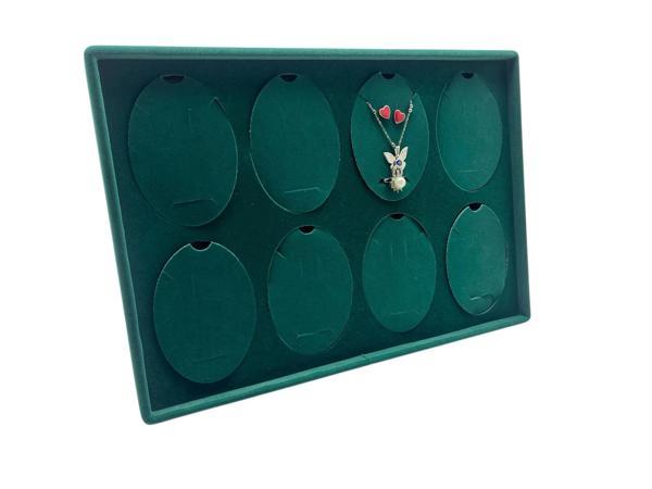 Süet Kumaş Yeşil 34-24 Cm Ayaklı 8 Pedli Kolye Tabla Stand - Image 1