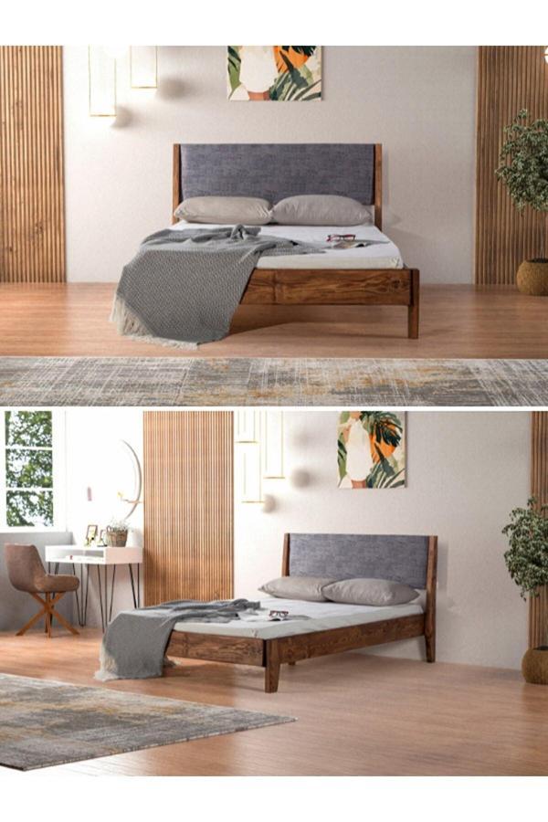 Yapsa Home Mobilya Bayon Doğal Ahşap Puflu Konfor Başlık Karyola - Image 1
