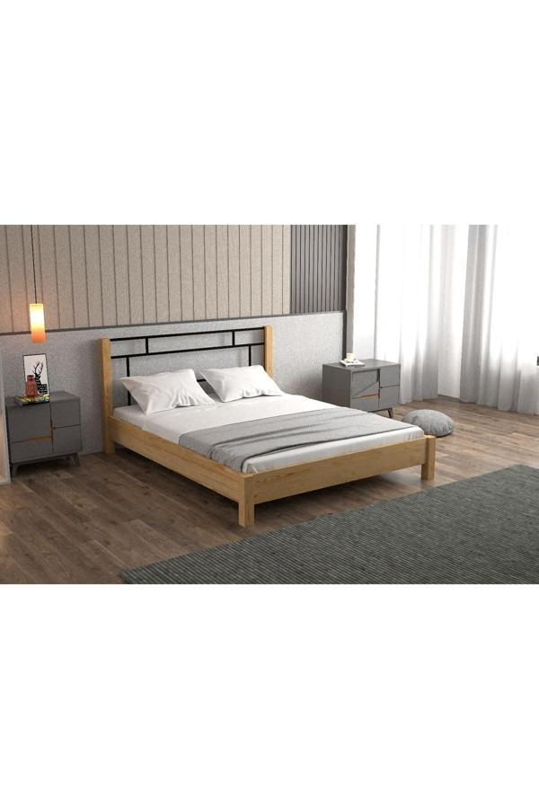 Yapsa Home Mobilya Yap-Sa Home Feza-Metal Başlıklı Doğal Ahşap Karyola - Image 1