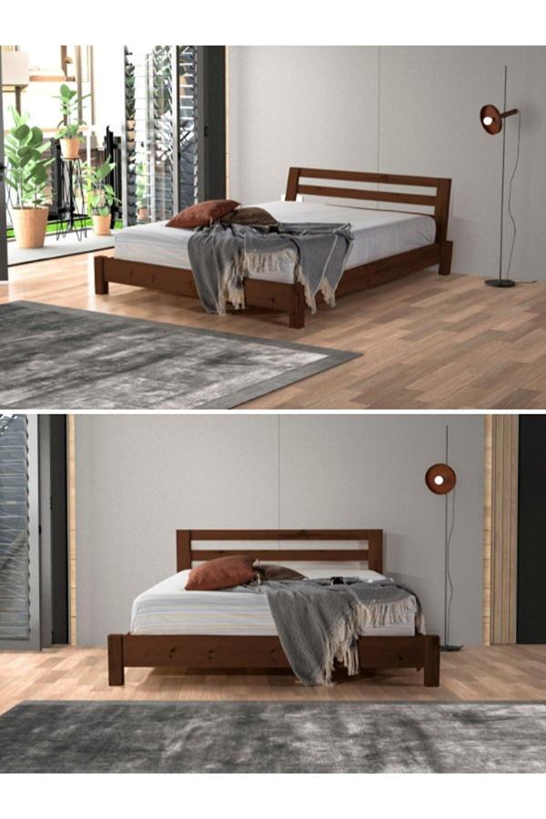 Yapsa Home Mobilya Hale Doğal Masif Ahşap Karyola-Ceviz - Image 1