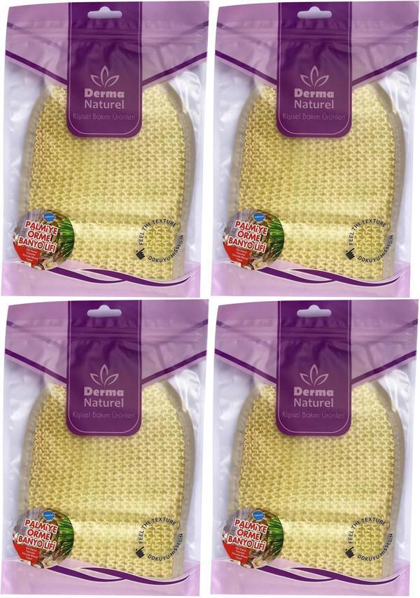 Derma Naturel Palmiye Lifi Örme Banyo Eldiveni (15*24CM) MS-04 (4 Lü Set) - Image 1