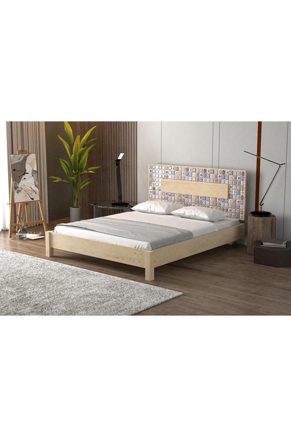 Yapsa Home Mobilya Yap-Sa Home Ahşap Detaylı Seramik Başlık Karyola-Ahşap Karyola - Image 1
