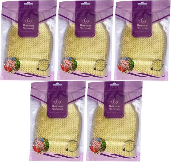 Derma Naturel Palmiye Lifi Örme Banyo Eldiveni (15*24CM) MS-04 (5 Li Set) - Image 1