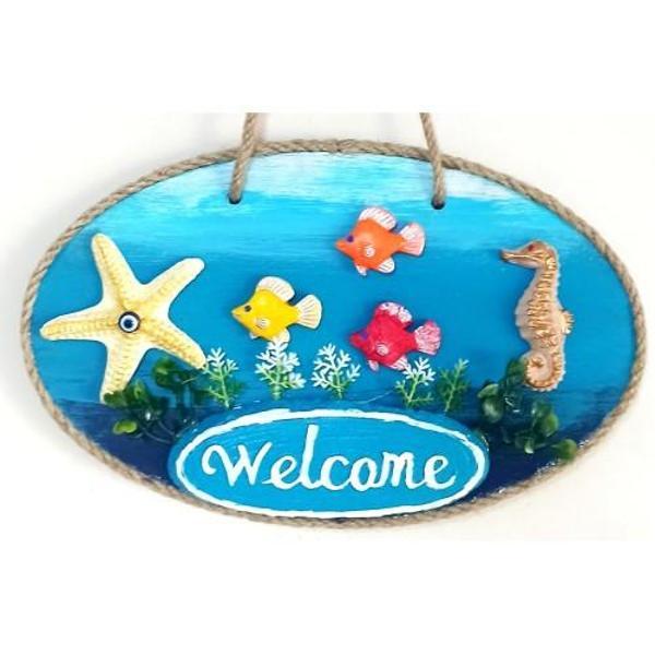 Deniz Temalı Balıklı Deniz Atlı Deniz Yıldızlı Welcome Yazılı El Yapımı Kapı Süsü - Image 1