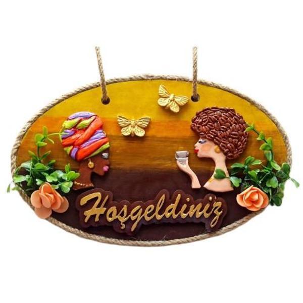 Keyifli Kadınlar El Yapımı Hoşgeldiniz Yazılı Kapı Süsü - Image 1