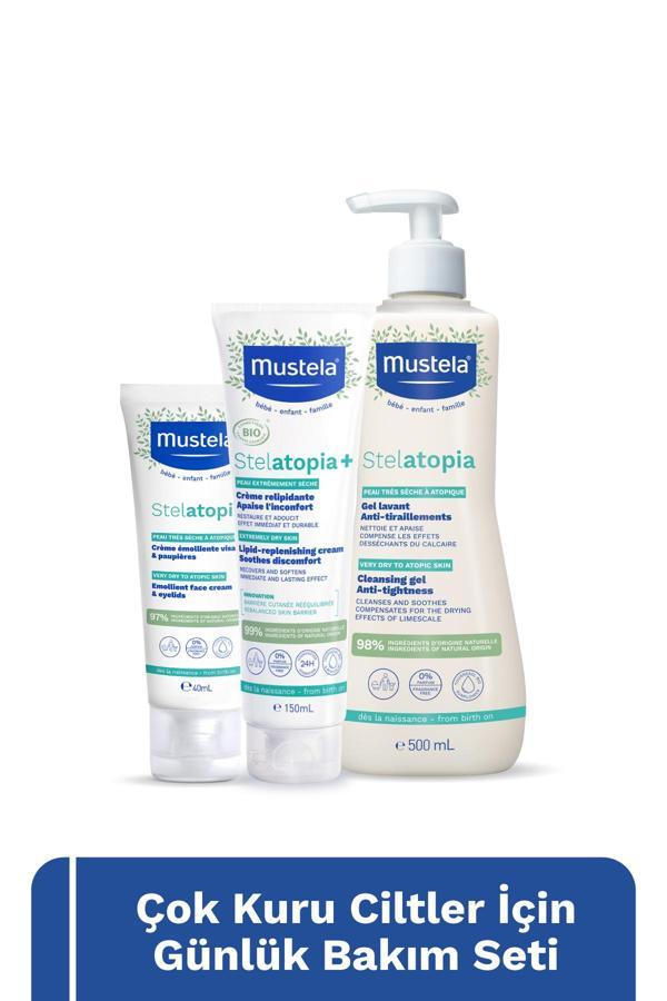 Mustela Çok Kuru Ciltler Günlük Bakım Seti-Stelatopia+ Vücut Kremi, Stelatopia Şampuan, Stelatopia Yüz Kremi - Image 1