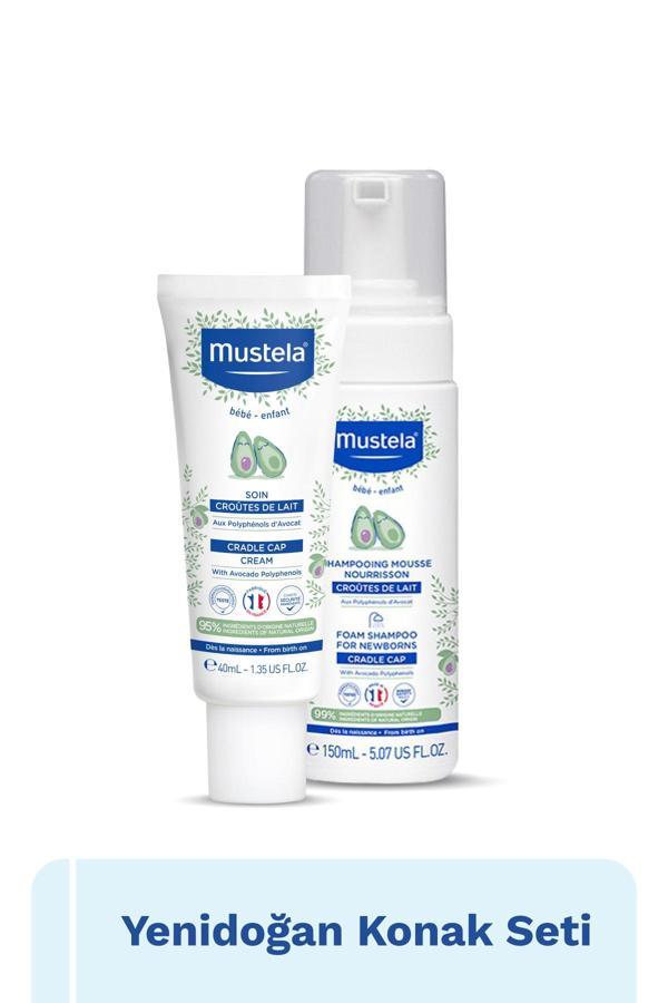 Mustela Yenidoğan Konak Seti- Konak Önleyici Yenidoğan Köpük Şampuanı 150 Ml Saç Pullanma Karşıtı Krem 40 Ml - Image 1