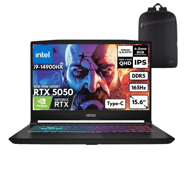 MSI KATANA 15 HX i9-14900HX 48-GBDDR5 4 TBSSD RTX5050 (8GB-115W-GDDR7) 15.6" 2K QHD 165Hz Windows 10 Pro + Sırt Çantası B14WEK-682XTRHMF58 - Image 1