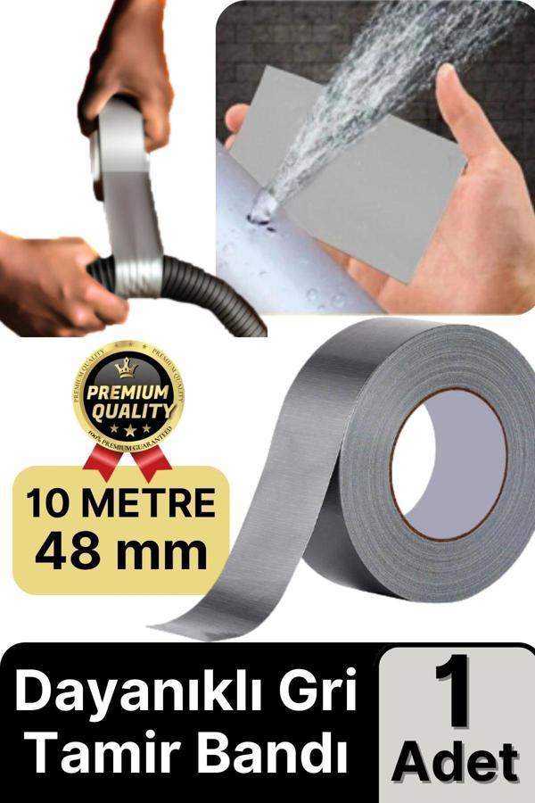 1 Adet Ekstra Güçlü Dayanıklı Su Geçirmez Sızdırmaz Yalıtım İzolasyon Gri Tamir Bandı 10 Mt 48 Mm - Image 1