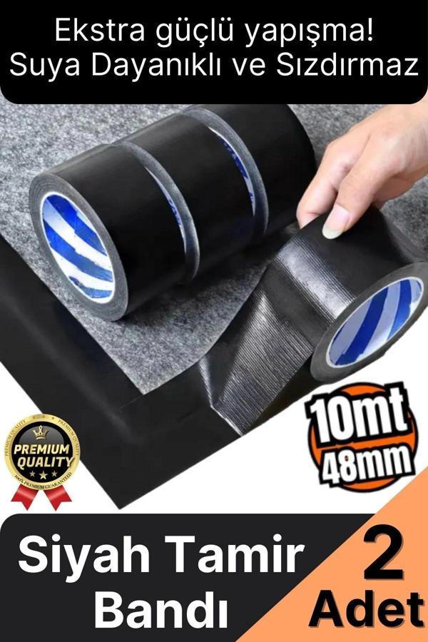 2 Adet Ekstra Güçlü Dayanıklı Su Geçirmez Sızdırmaz Yalıtım İzolasyon Siyah Tamir Bandı 10 Mt 48 Mm - Image 1