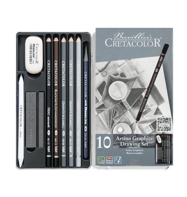 Supertrend Artino Graphite Drawing Set Karakalem Eskiz Çizim Seti Metal Kutu 10 Parça - Image 1
