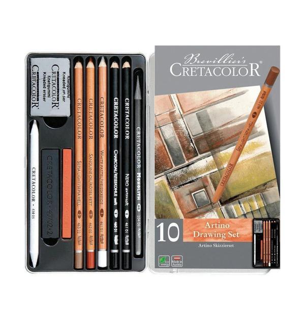 Supertrend Artino Drawing Set Karakalem Eskiz Çizim Seti Metal Kutu 10 Parça - Image 1