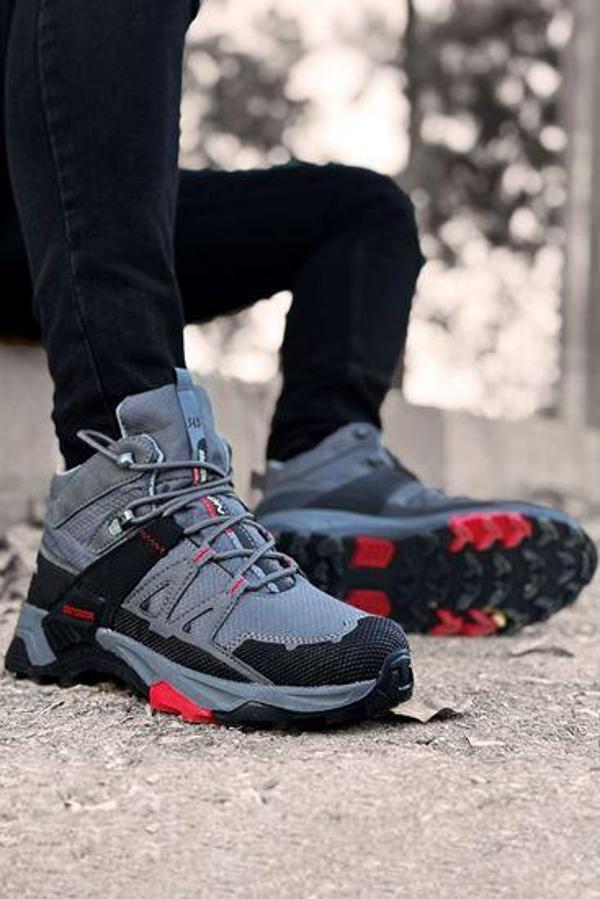 2222-Forza Anatomik Kaydırmaz Tabanlı Soft Shell Outdoor Trekking Erkek Bağcıklı Spor Bot - NKT02222-Füme-40 - Image 1