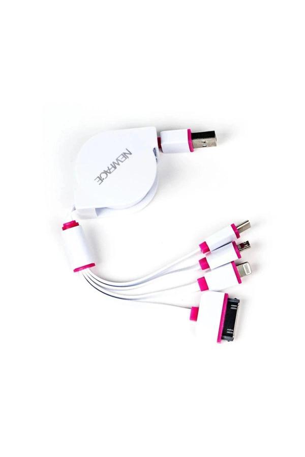 Makaralı 4in1 USB Kablo - Pembe-(5796) - Image 1