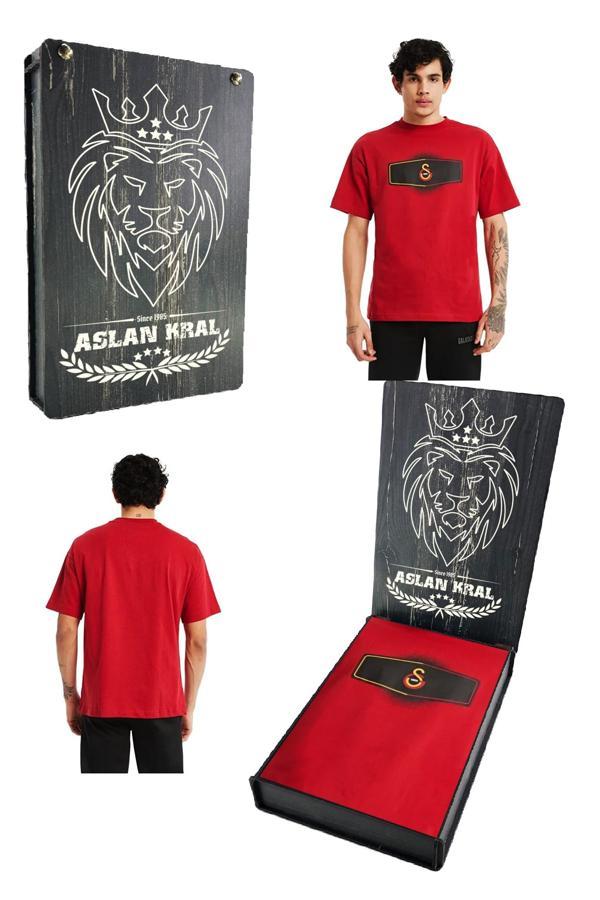 Galatasaray Orijinal Lisanslı Lazer Aslan Baskılı GS Logo Kırmızı Erkek T-Shirt - Image 1