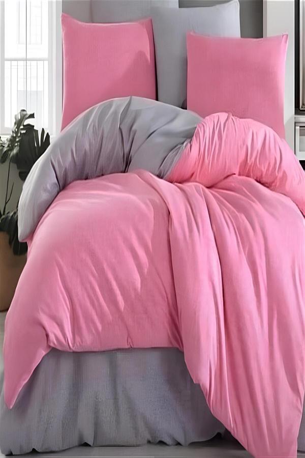 More Home Tek  Kişilik Nevresim Seti + Yastık Kılıfı   Fuşya Antrazit - Image 1