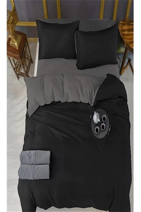 More Home Tek  Kişilik Nevresim Seti + Yastık Kılıfı   Siyah  Antrezit  - Image 1
