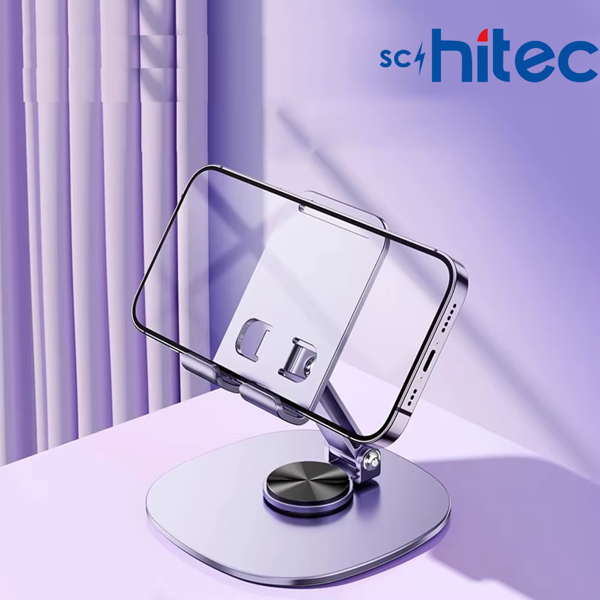 Schitec 360° Dönebilen Masa Üzeri Metal Telefon ve Tablet Tutucu Stand Gri - Image 1