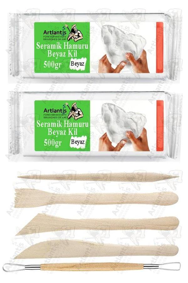 Beyaz Seramik Hamuru 5 li Ahşap Ebeşuar Seti 1 Paket 2 Adet 500gr Beyaz Seramik Hamuru Beyaz Kil Çamuru Modelleme Çamuru - Image 1