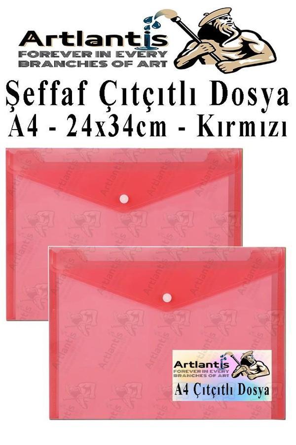 Kırmızı A4 Çıtçıtlı Dosya Şeffaf Renkli Zarf Dosya 2 Adet Çıt Çıtlı Dosya Su Geçirmez 100 Yaprak Kapasite - Image 1