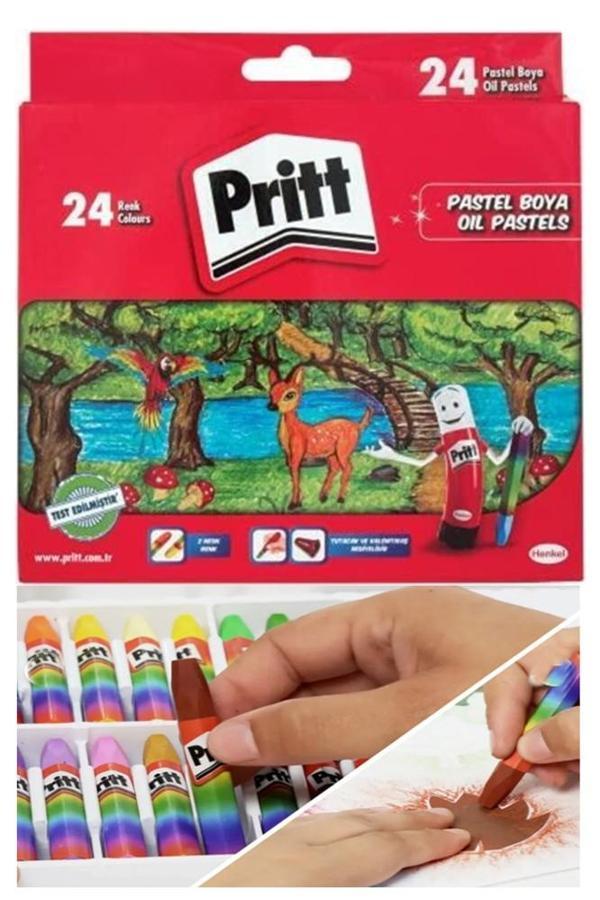 Pastel Boya 24 Renk 1 Paket Pritt Pastel Boya 24 lü Karton Kutulu Parlak Canlı ve Örtücü Renkler - Image 1