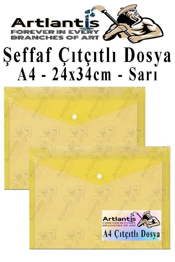 Sarı A4 Çıtçıtlı Dosya Şeffaf Renkli Zarf Dosya 2 Adet Çıt Çıtlı Dosya Su Geçirmez 100 Yaprak Kapasite - Image 1