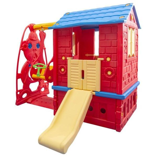 King Kids Ev Kaydıraklı Salıncaklı Oyun evi Kırmızı - Image 1