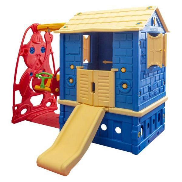 King Kids Ev Kaydıraklı Salıncaklı Oyun evi Mavi - Image 1