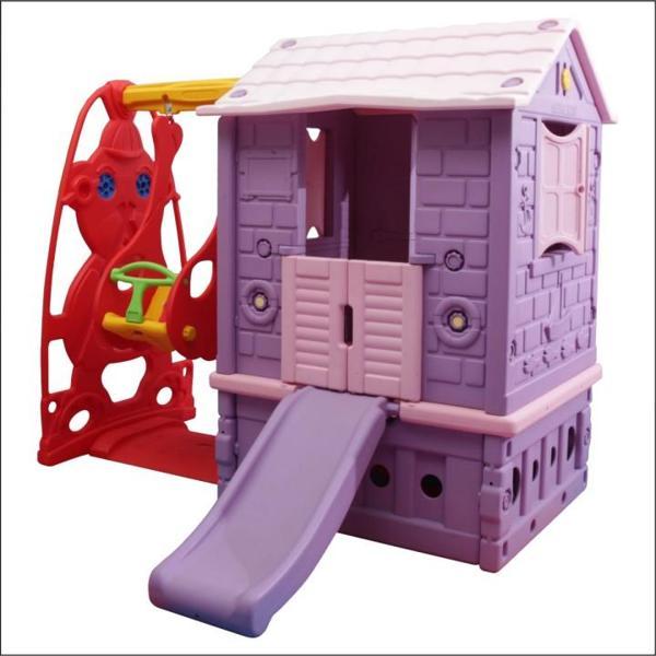 King Kids Ev Kaydıraklı Salıncaklı Oyun evi Pembe - Image 1