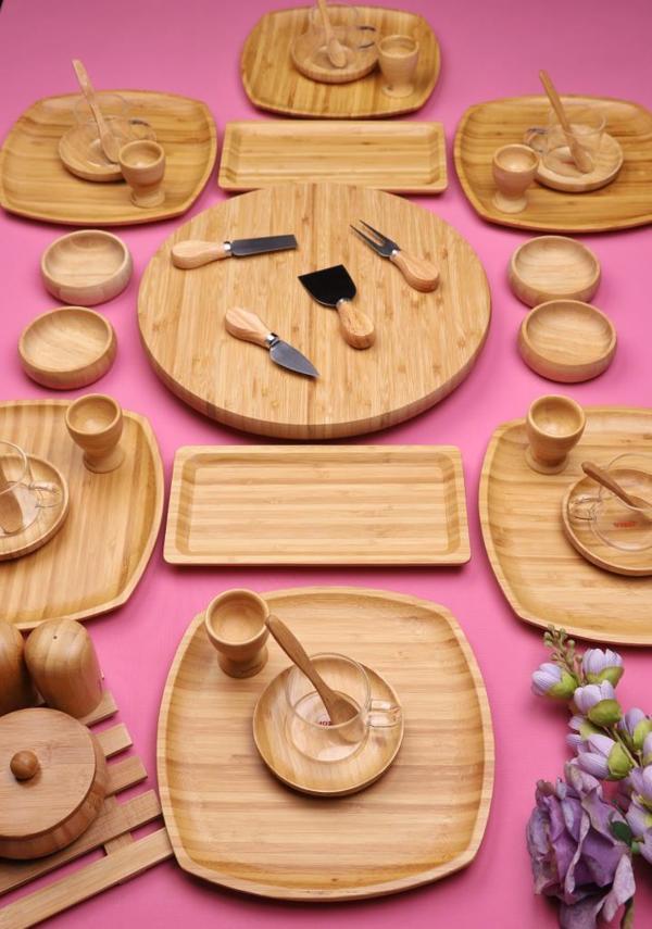 Atbyhome Bambu Vista 6 Kişilik 47 Parça Doğal Bambu Kahvaltı Takımı - Kahvaltı Seti Sunum Seti - Image 1