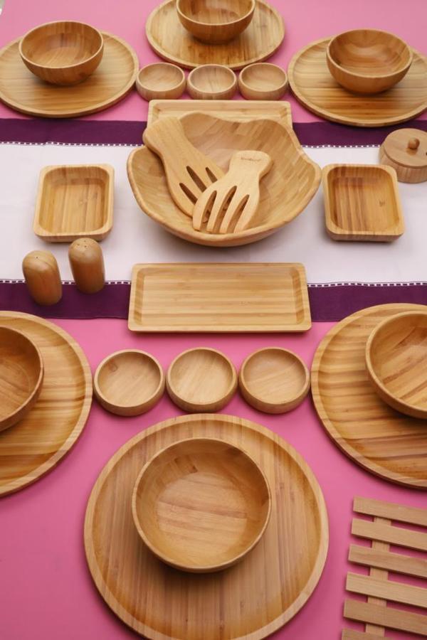 Atbyhome Bambu Glow 6 Kişilik 31 Parça Doğal Bambu Kahvaltı Takımı – Kahvaltı Seti Sunum Seti - Image 1