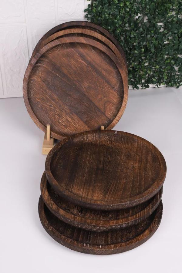 Bambum Patrin Doğal Ahşap Yuvarlak Küçük Tabak 6’lı Set – 25x2 cm - Image 1