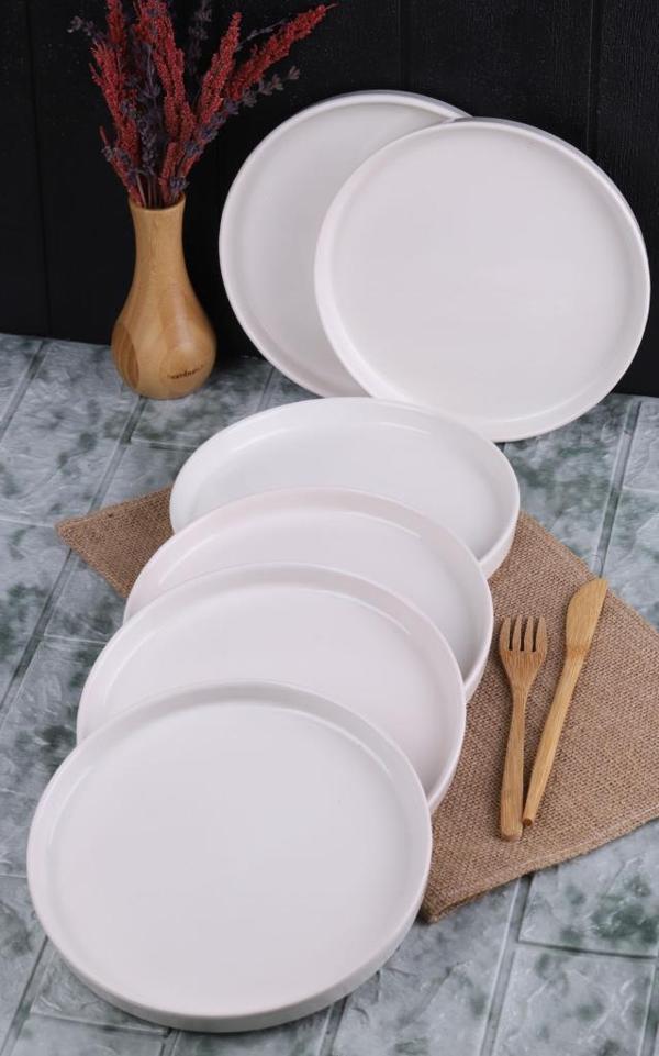 Bambum 6'lı Handmade 20 Cm Beyaz İnci Pasta Tabak Seti - Tatlı Tabağı Seti - Image 1