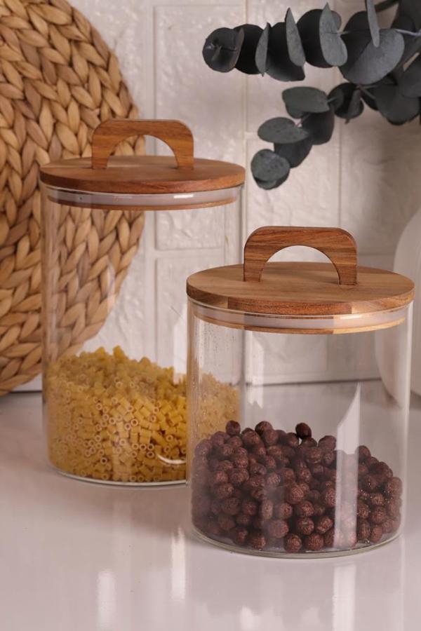 Mien 2'li Akasya Kapaklı Cam Saklama Kavanozları 1850 + 2500 Ml - Image 1