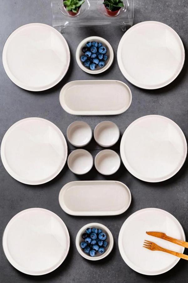 14 Parça 6 Kişilik Stackable Beyaz İnci Kahvaltı Takımı - Lüx Kahvaltılık Sunum Seti - Image 1