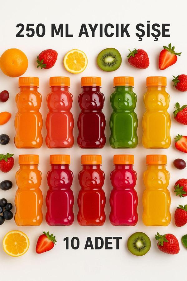 10 Adet Smoothie Detoks Şişesi Şeffaf Plastik Sızdırmaz Kapak Köşeli Meyve Suyu Şişesi 250 Ml - Image 1