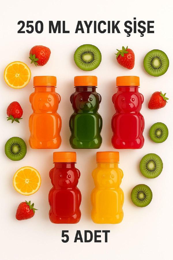 5 Adet Smoothie Detoks Şişesi Şeffaf Plastik Sızdırmaz Kapak Köşeli Meyve Suyu Şişesi 250 Ml - Image 1