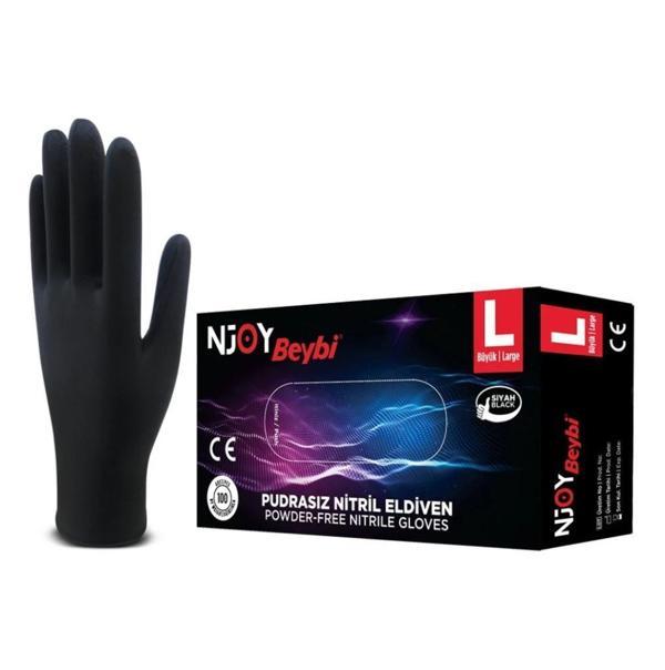 Beybi Njoy Nitril Siyah Pudrasız Eldiven 100' lü Paket Large - Image 1