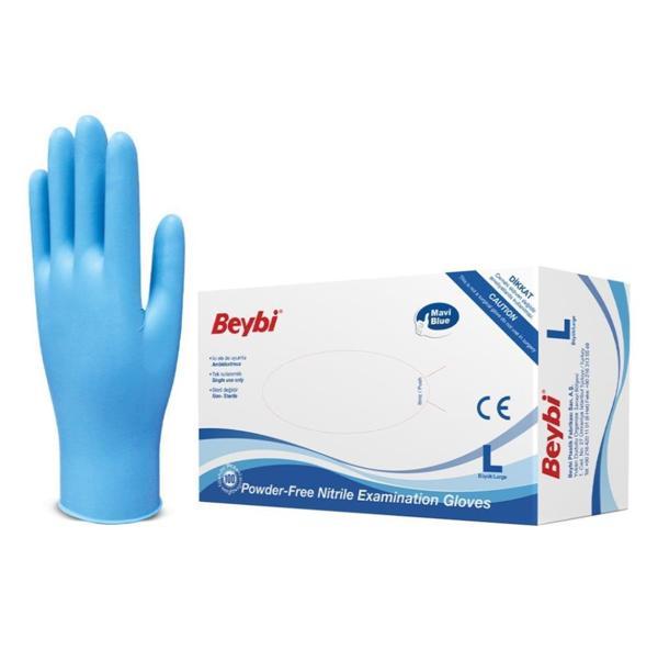 Beybi Nitril Pudrasız Mavi Muayene Eldiveni 100' lü Paket Large - Image 1
